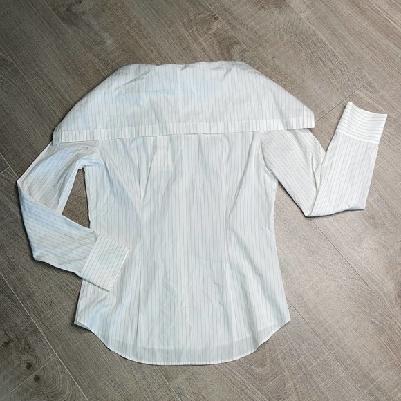 THEORY Doherty Black White Porter Stripe Button Front Off Shoulder Womens Medium - Picture 9 of 10
